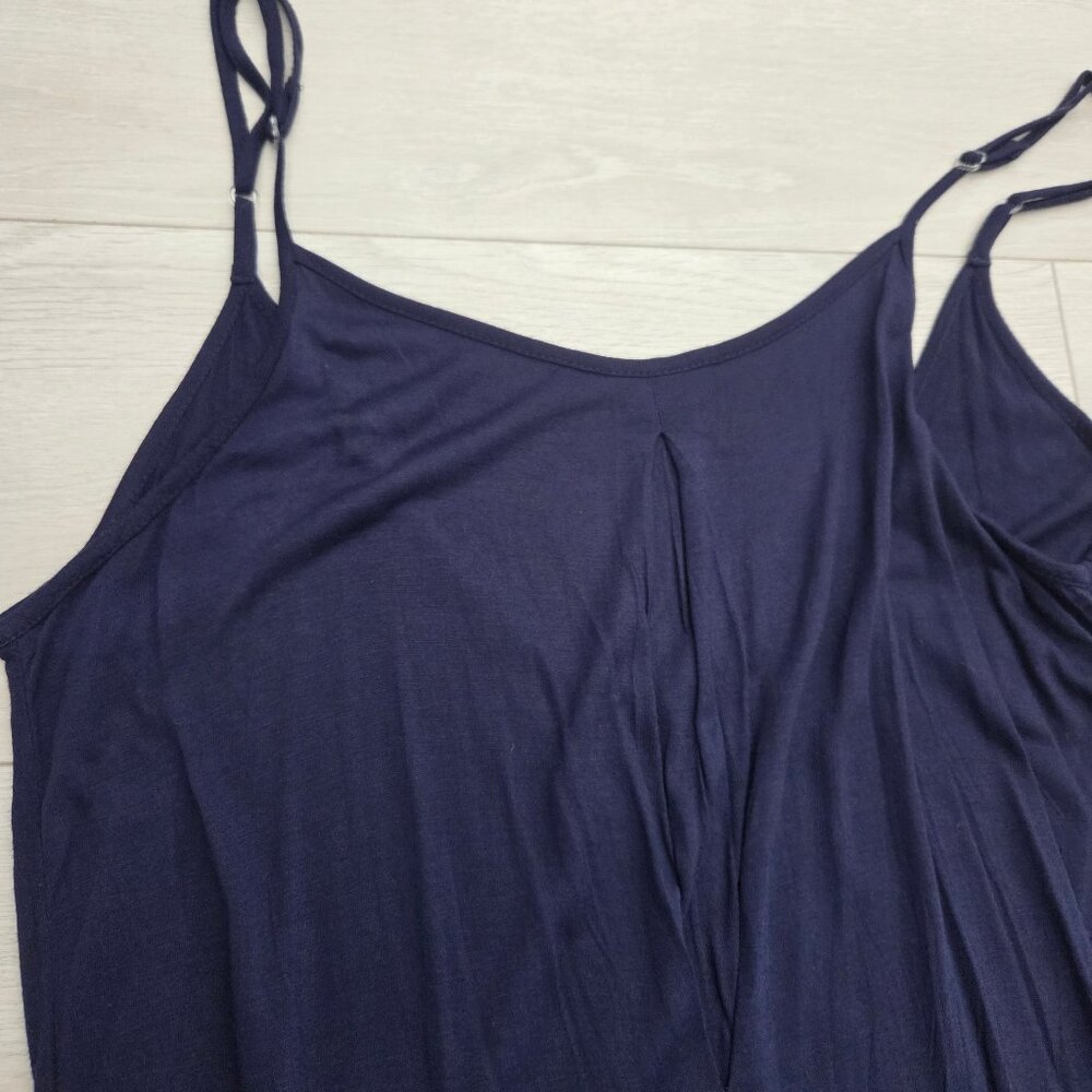 Womens Wide-Leg Jumpsuit Medium Blue Romper Spaghetti Strap Pallazo Navy - Picture 4 of 7